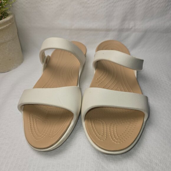WOMENS CROC CLEO SANDAL WHITE AND TAN SIZE 9 EUC - Picture 1 of 8